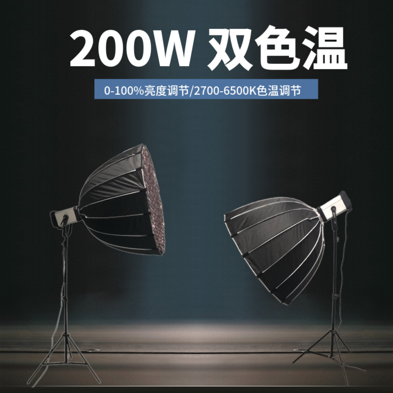 200BI双色温摄影灯LED直播补光灯服装常亮灯球型深抛格栅柔光箱套 - 图1