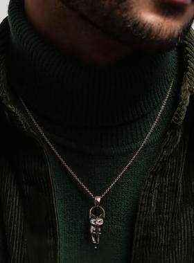 YUKI男女个性猫情侣银吊坠项链