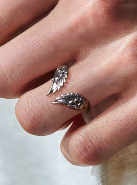 YUKI男女气质潮人天使守护银戒指