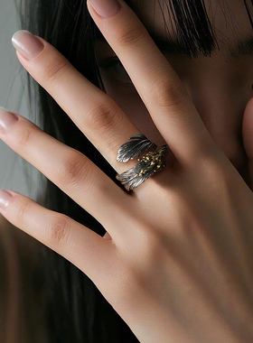 YUKI纯银戒指男女款潮羽毛设计感