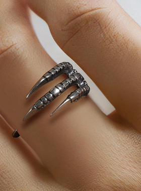 YUKI男女个性龙爪复古自律银戒