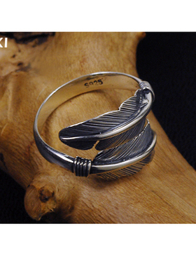 戒指环银饰品个性羽毛男生礼物