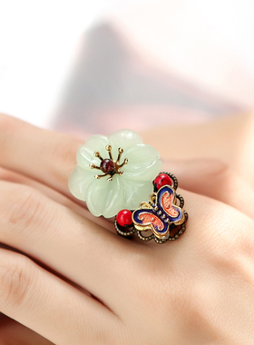 琉璃景泰蓝蝴蝶配饰复古花朵戒指