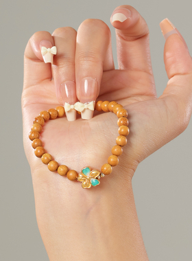 檀香木14k沙金珐琅木质民族风天然黄手串手链女款手饰金丝檀文玩