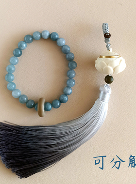 文玩菩提根象牙果青色流苏香薰手串女手链挂件小仙女清新手镯中式