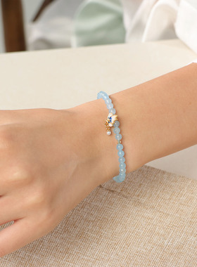 纯然天然蓝色精灵珠子沙金保色手链女串珠手串手镯小众精致礼物