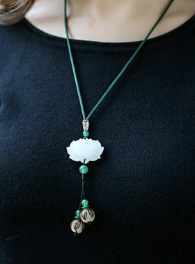 菩提莲花白玉女百搭长玛瑙项链