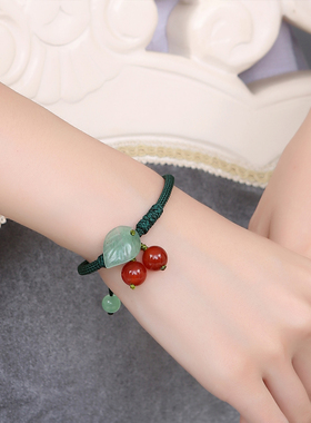 纯然饰品绿色小清新女东陵玉手链