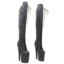 Leecabe New Ultra High Heel Boots Fashion Suede High Heel Woman Boots Steel Tube Dance Long Cylinder and Knee Boots 5BX