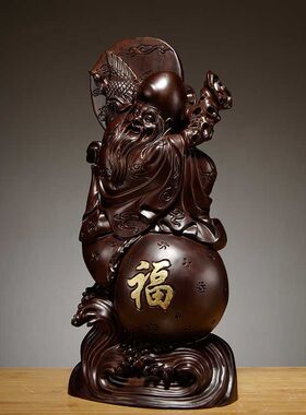 黑檀木雕刻老寿星公寿翁摆件红木家居装饰生日祝寿贺寿礼品工艺品