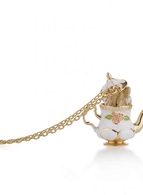 18K镀金高级感可爱童话风彩绘珐琅茶壶和小老鼠吊坠项链女锁骨链