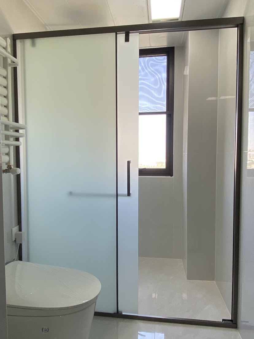 一字型枪灰色不锈钢极窄极简淋浴房卫生间油沙钢化玻璃推拉门隔断,淘宝优惠券,粉丝福利购,淘宝优惠卷