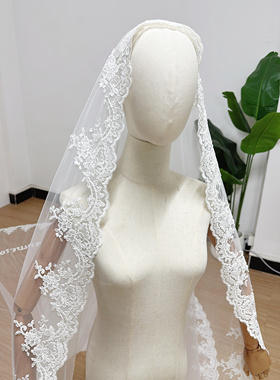 新娘头纱教堂婚礼绣字带面纱