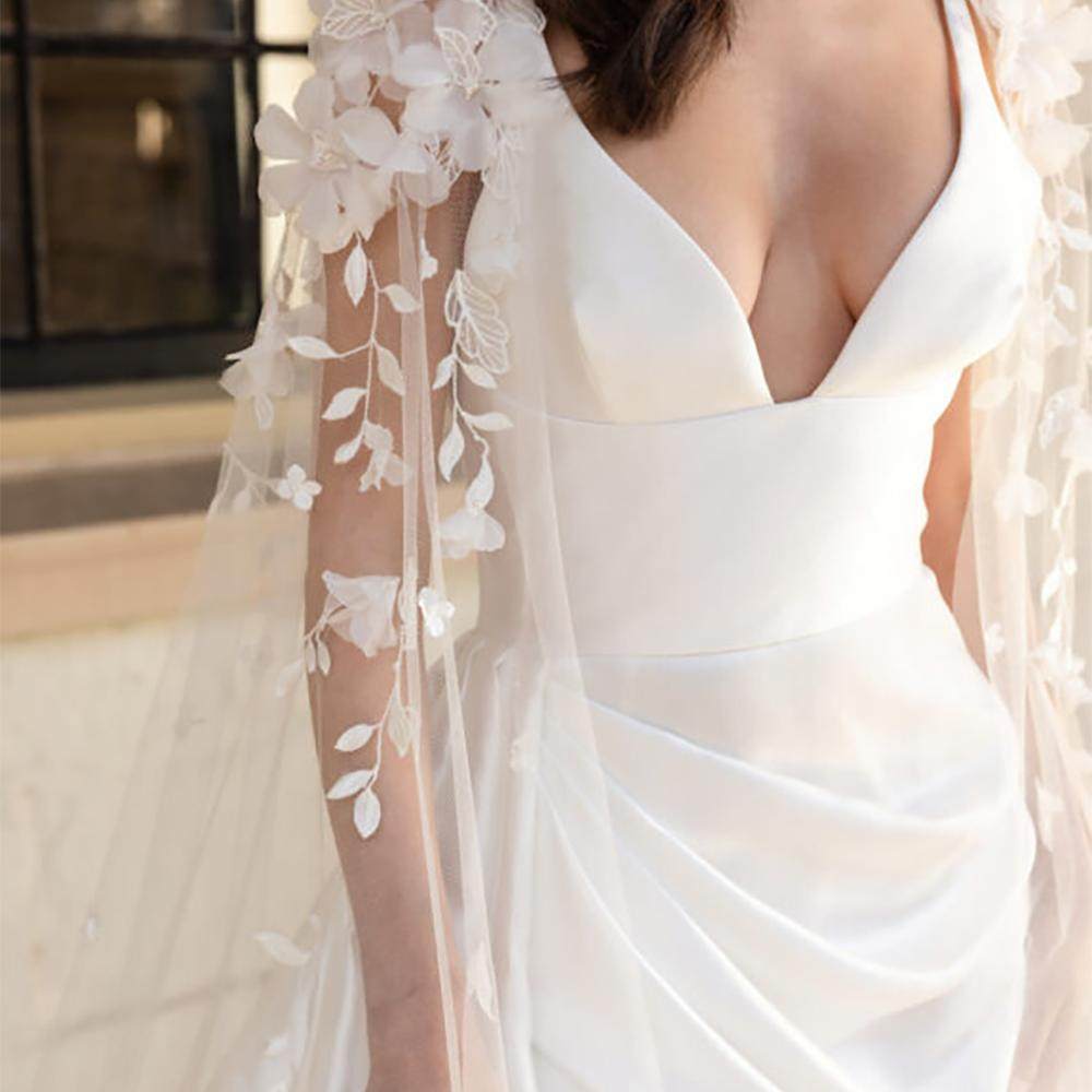欧美简约婚纱披肩拖尾立体花朵叶子蕾丝手工缝珠旅行影楼拍照造型,淘宝优惠券,粉丝福利购,淘宝优惠卷
