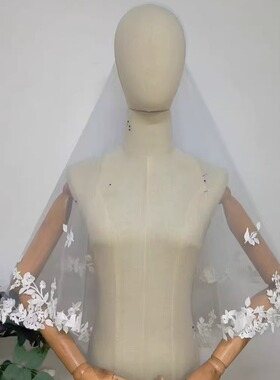 新娘结婚主婚领证登记头纱超仙森系拍摄道具双层白色简约花边头纱