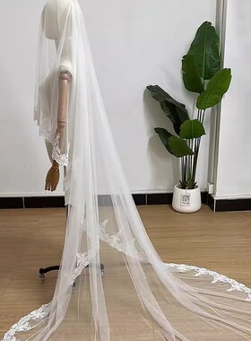 长款拖地新娘蕾丝边头纱