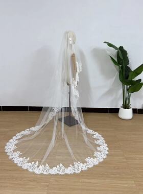 3D蕾丝头纱新娘拖地头纱