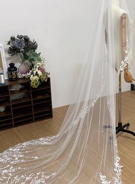 新娘婚礼蕾丝小拖尾头纱