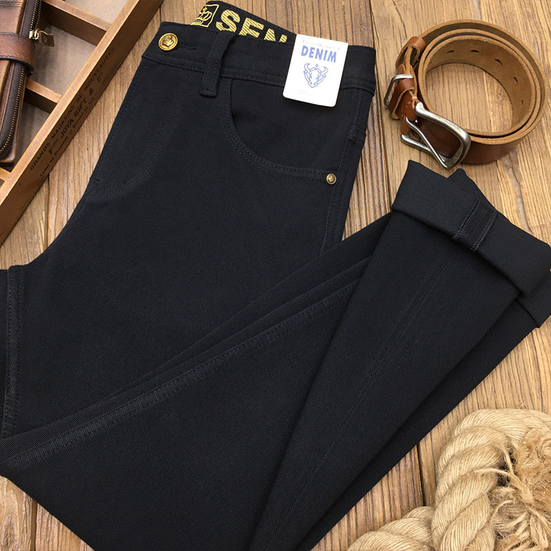 刺绣黑色牛仔裤男九分裤秋季欧货高端潮流弹力休闲修身长裤秋冬款,淘宝优惠券,粉丝福利购,淘宝优惠卷