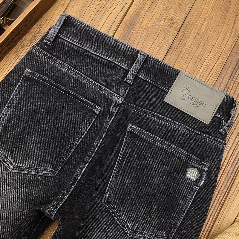 黑灰色加绒牛仔裤男九分裤冬季保暖厚款磨毛弹力修身直筒抓绒长裤,淘宝优惠券,粉丝福利购,淘宝优惠卷