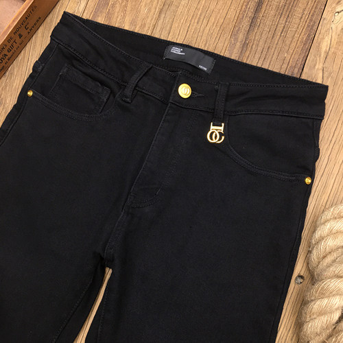 高端黑色牛仔裤男夏季薄款韩版潮流弹力刺绣修身小脚休闲长裤潮牌 - 图2