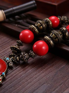 西藏民族风波西米亚项链复古铃铛毛衣链舞蹈挂藏族服饰配件民族风