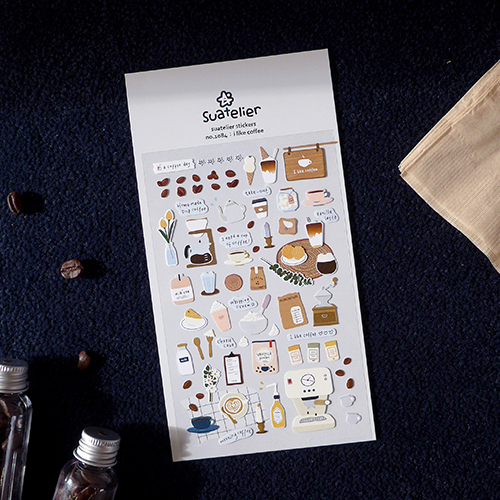 韩国Suatelier手冲咖啡咖啡面包早餐贴纸DIY手帐素材蛋糕甜点尼龙 - 图1