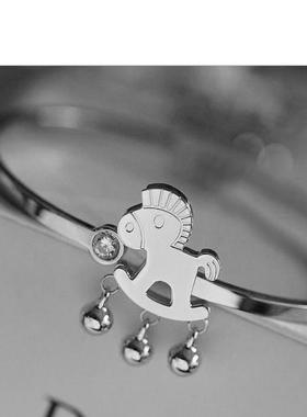 马上有钱铃铛百搭旋转木马闪钻手链手镯女时尚潮款银色水洗不掉色