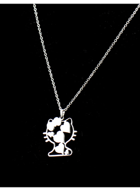 女生可爱大猫头闺蜜情人节礼物猫咪镂空大项链潮钛钢洗澡不掉色