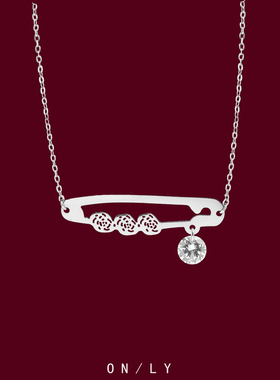 通体钛钢锆石胸针镂空花项链配饰女轻奢小众高级感锁骨链颈链女E6