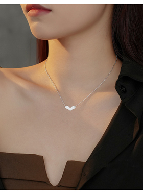 简约长细心形饰品项链女日韩镀14K玫瑰金爱心吊坠锁骨链配饰品女