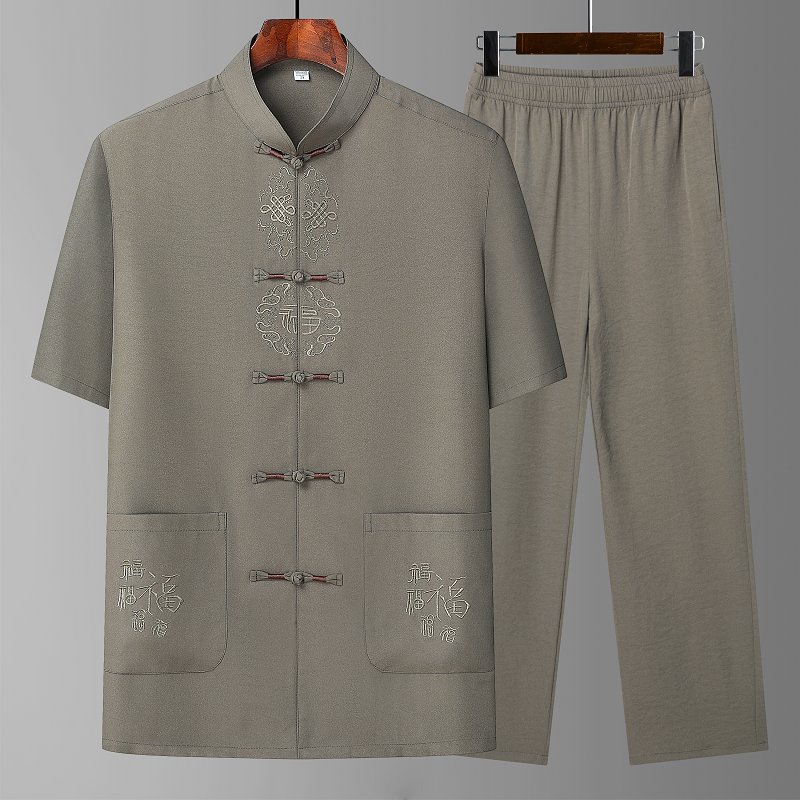 夏季中老年短袖衬衫XS小个子唐装男士薄款长裤160尺码中国风套装S-图0