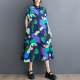 Summer new loose large size printed splicing casual simple sweet short-sleeved dress square collar extended shirt