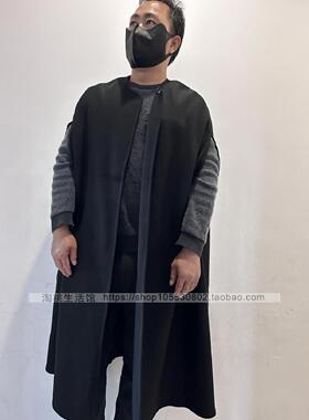 日韩小众设计圆领无袖仿绒带扣斗套开衫中长披肩加长加厚马甲外套