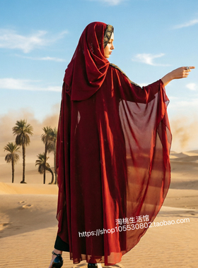 夏季青海西北沙漠旅游披肩红色纱巾女丝巾防晒包头巾围巾飘逸外套