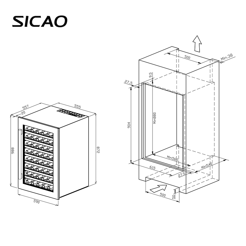 红酒柜恒温酒柜风冷嵌入式冷藏雪茄冰吧 定制 125A JC 新朝 Sicao 红酒柜恒温酒柜风冷嵌入式冷藏雪茄冰吧 定制 125A JC 新朝 Sicao
