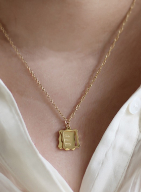 ins方块邮票项链女钛钢金不掉色