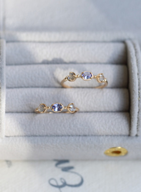 天然坦桑石戒指纯银拉长石轻奢