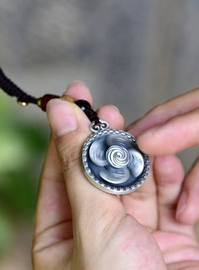 纯银风生水起可转动汽车钥匙扣挂件/好运连连/足银雪花银傣家熟银