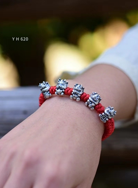 足银五福龙手链男女复古3D生肖转运手绳好运连连雪花银傣家熟银