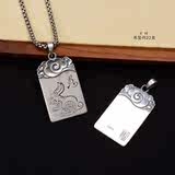 纯银男式属相吊坠/岁岁平安/顺风顺水/足银雪花银傣寨熟银食用银