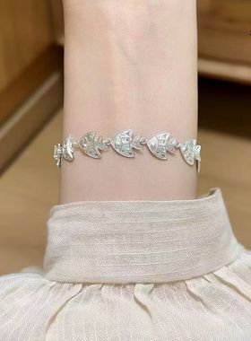 纯银鱼儿非遗花丝工艺锦鲤手链/好运连连/雪花银傣家熟银食用银