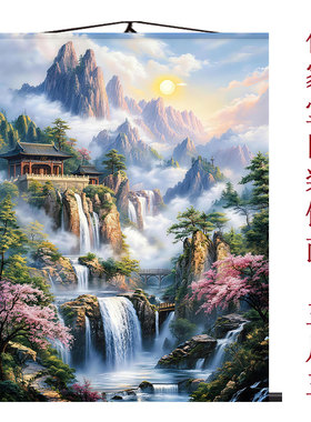 新款仙家堂口山水画无活物仙堂画背景东北堂屋背景墙三尺三供奉画