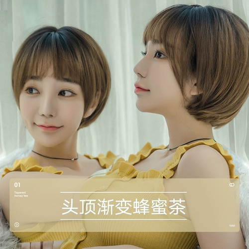 Парики женские короткие волосы Bobo черная голова Bobo красавица короткие прямые студенты естественно черные сладкие и милые сетевые красный полный заголовок