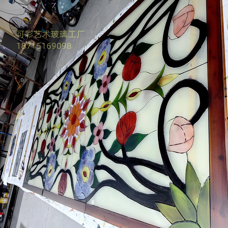 纯手工钢化彩绘艺术双面效果蒂凡尼教堂彩色玻璃门窗吊顶欧式风格 - 图0