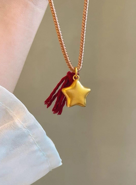 深圳水贝999足金镶嵌古法点钻折纸星星月亮流苏项链女轻奢高级感