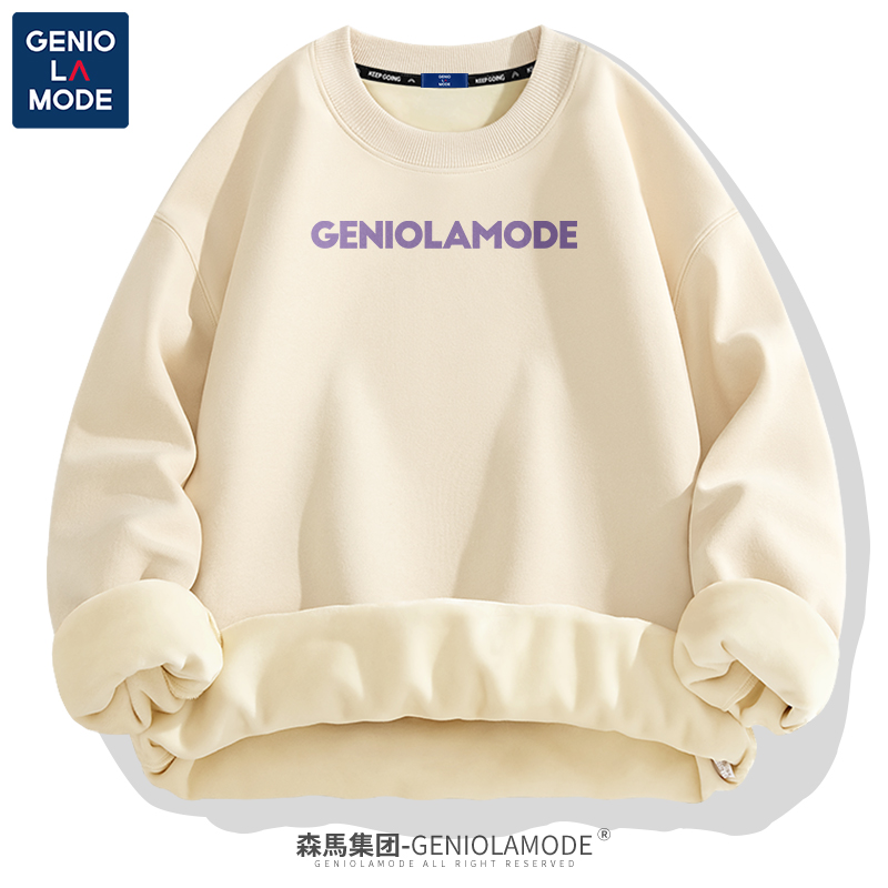 森马集团geniolamode美式字母加厚加绒卫衣男秋冬款圆领重磅外套