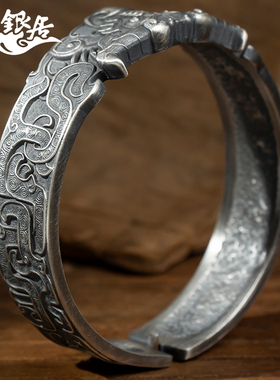 古文牛头商周足银牛面复古风银饰