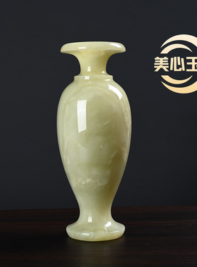 天然玉石富贵花瓶摆件客厅玄关装饰创意大号新中式家用白色插花樽