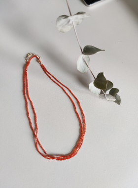 闪亮红玛瑙细项链14K注金